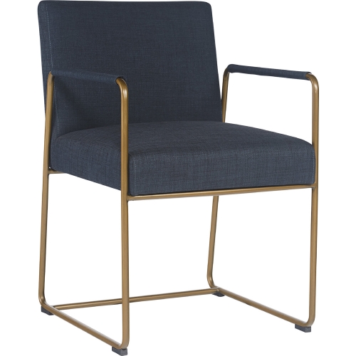 Balford Dining Arm Chair in Navy Fabric & Antique Brass